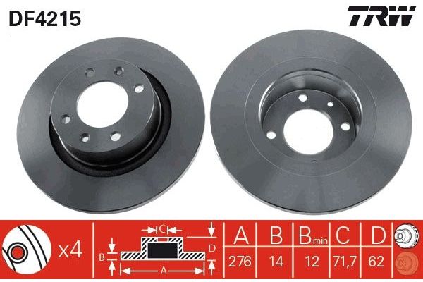 Fren Disk Ayna Arka Sağ ve Sol Citroen C5 5 Kapı (03.2001->)  TRW DF4215