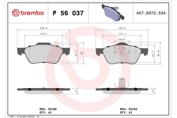 Fren Disk Balata Ön Nissan Primera Traveller [SW] (WP11)(06.1999->)  BREMBO P 56 037