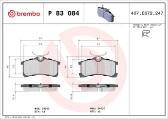 Fren Disk Balata Arka BREMBO P 83 084  446602010 0446602010 446602060 0446602060 446620130 0446620130