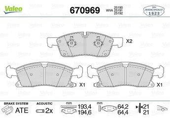 Fren Disk Balata Ön VALEO 670969  68052370AA 68052370AB 68052 370AA 68052 370AB 68052370AC 68052 370AC
