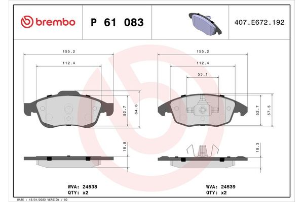 Fren Disk Balata Ön Citroen C4 5 Kapı (08.2010->)  BREMBO P 61 083