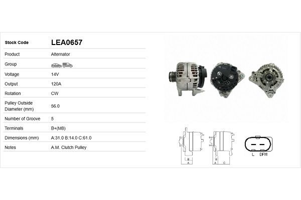 Alternatör  LUCAS ELEKTRIK LEA0657
