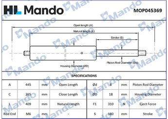 Bagaj Amortisörü Sağ veya Sol MANDO MOP045369  MOP045369 1025425 97KGB406A10AA