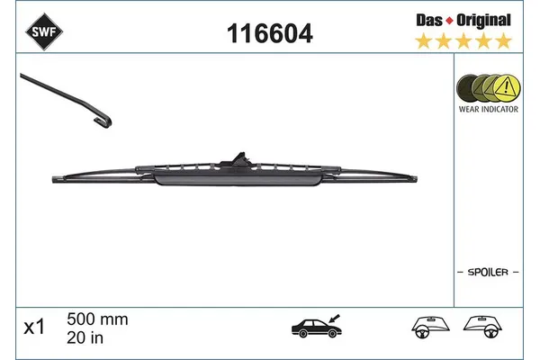 Silecek Süpürgesi Ön  500 mm - 20 inç Volkswagen Bora (1J2)(09.1998->2005)  SWF 116604