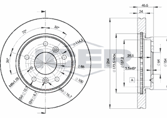 Fren Disk Ayna Ön Sağ ve Sol WALBURG WBD1133  GJ253325XB E92Z1125A GJ253325XC GJ253325XD GJ553325XA GJ553325XB GJ553325XC GJ553325XD E92Z-1125-A GJ25-33-25XB GJ25-33-25XC GJ25-33-25XD GJ55-33-25XA GJ55-33-25XB GJ55-33-25XC GJ55-33-25XD GJ553325XMF GJ55-33-25XMF