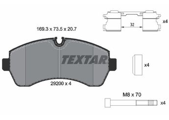 Fren Disk Balata Ön TEXTAR 2920002  A0044208220 A9104219000 44206820 0044206820 A0084204720 A9064210300 9064210300 44208220 0044208220 54205320 0054205320 A0054205320 A0044206820 9104219000 84204720 0084204720 2E0698151F 8E0698151E 2E0698151C 2E0698151G JZW698151AA 2E0698151A