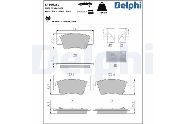 Fren Disk Balata Arka Kia EV6 (CV)(2021->)  DELPHI LP5062EV