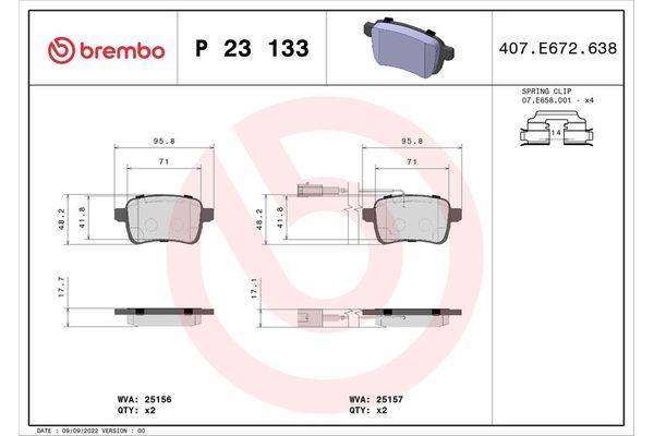 Fren Disk Balata Arka Alfa Romeo Giulietta (191)(2010->)  BREMBO P 23 133
