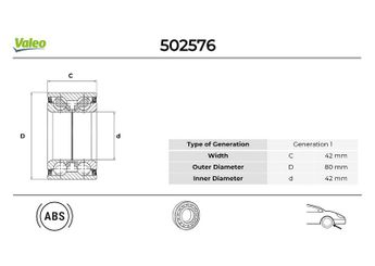 Teker Rulmanı Ön Sağ veya Sol VALEO 502576  9P1407621