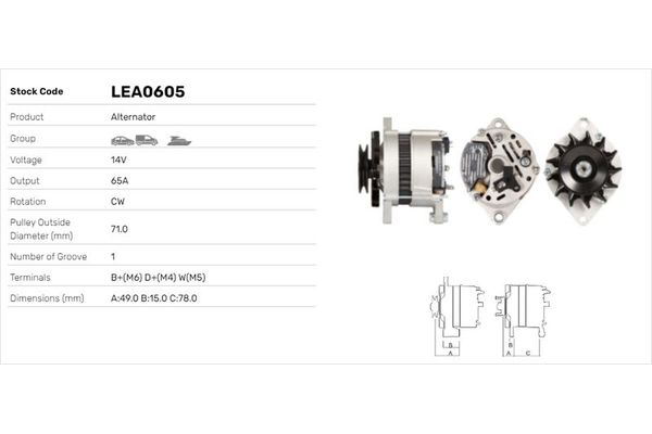 Alternatör  Fiat Ducato P.Van (290)(08.1990->)  LUCAS ELEKTRIK LEA0605