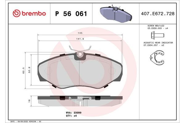 Fren Disk Balata Ön Opel Vivaro (2001->)  BREMBO P 56 061