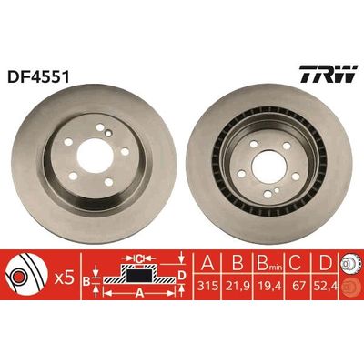 Fren Disk Ayna Arka Sağ ve Sol Mercedes CL Coupe (BM 215)(08.1999->)  TRW DF4551