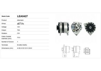 Alternatör  LUCAS ELEKTRIK LEA0427  3478360M91 3478360R91 35599503M91 35599504M91 3582821R1 3611576M91 3611577M91 3612670M91 3615942R1 3701911M91 3701912M91 3760524M91 3930504R1