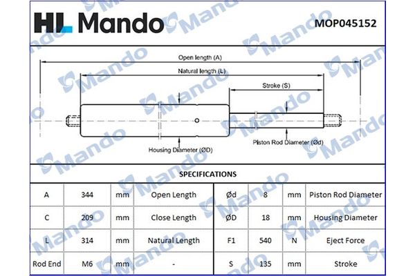 Bagaj Amortisörü Sağ veya Sol BMW 5 Serisi Sedan (E39)(1995->)  MANDO MOP045152