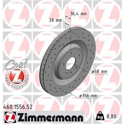 Fren Disk Ayna Arka Sağ ve Sol Porsche Macan (Typ 95BA)(11.2013->)  ZIMMERMANN 460.1556.52