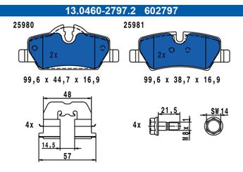 Fren Disk Balata Arka ATE 13.0460-2797.2  13046027972 13.0460-2797.2 34216861641 34 21 6 861 641 34216864488 34 21 6 864 488 34216871299 34 21 6 871 299 34216871300 34 21 6 871 300 34 21 6 885 529