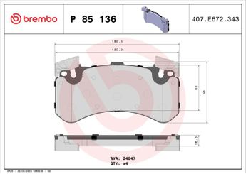 Fren Disk Balata Ön BREMBO P 85 136  4G0698151AB 4G0698151AF 4G0698151F 4H0698151F 4H0698151J 4H0698151Q 4H0698151R 4H0698151S 4H6698151 3Y0698151 3Y0698151B 3Y0698151C 3Y0698151F