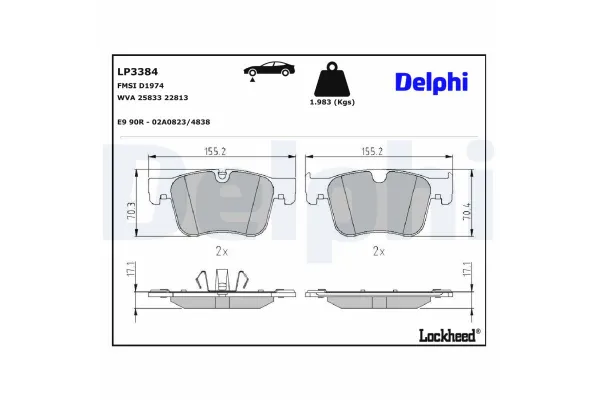 Fren Disk Balata Ön Toyota Proace City Verso (2020->)  DELPHI LP3384