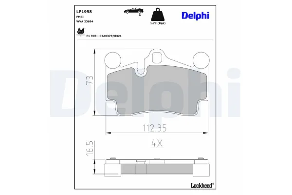 Fren Disk Balata Arka Porsche Cayenne (Typ 9PA1)(01.2007->)  DELPHI LP1998