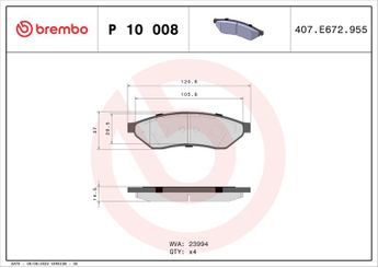 Fren Disk Balata Arka BREMBO P 10 008  96496763 96496766