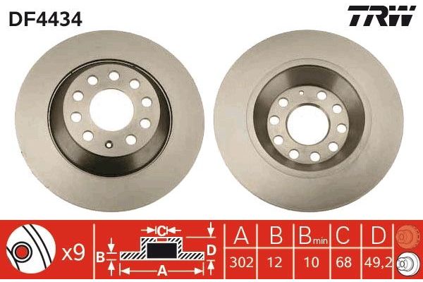 Fren Disk Ayna Arka Sağ ve Sol Audi A6 Avant (4F5)(10.2008->)  TRW DF4434