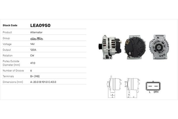 Alternatör  MINI Cabrio (R52)(2004->)  LUCAS ELEKTRIK LEA0950