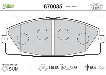 Fren Disk Balata Ön VALEO 670035  446526421 04465-26421 446526420 0446526420 0446526421