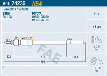 Isıtma Bujisi  FAE 74235  198500R020 19850-0R020 1985026010 19850-26010