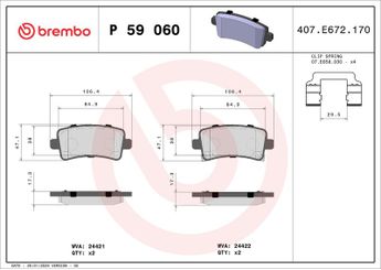 Fren Disk Balata Arka BREMBO P 59 060  95515498 13237767 13338368 16586609 22846360 84144898 22846362 13237766 13343451 1605104 1605179 1605223 1605366 20965713 95514644 39021483 542125 20978663