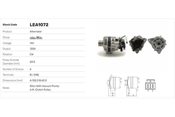 Alternatör  Hyundai Santa Fe (SM)(2001->)  LUCAS ELEKTRIK LEA1072