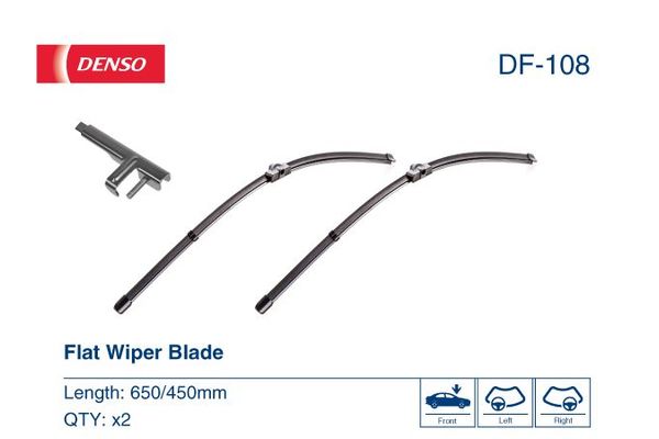 Silecek Süpürgesi Ön  650/450 mm - 26/18 inç BMW 7 Serisi (F01/F02/F04)(01.2009->)  DENSO DF-108