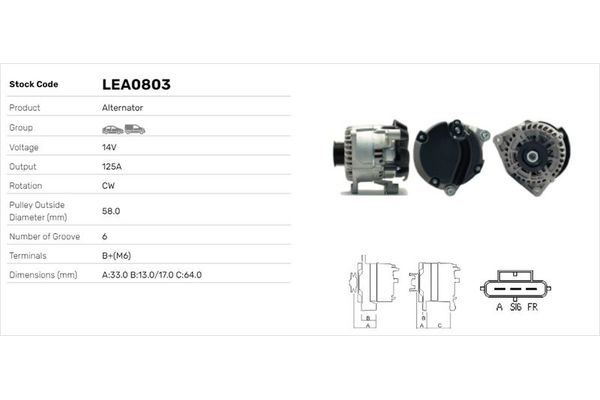 Alternatör  Ford Transit Connect (TC7)(2002->)  LUCAS ELEKTRIK LEA0803