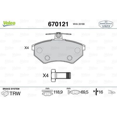 Fren Disk Balata Ön Volkswagen Golf II (191/193)(08.1983->1992)  VALEO 670121