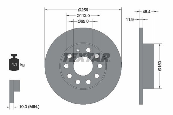 Fren Disk Ayna Arka Sağ ve Sol Audi A3 Sportback (8PA)(09.2004->)  TEXTAR 92121103