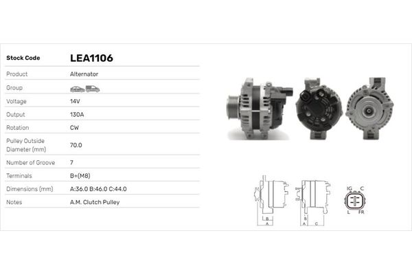 Alternatör  Honda Civic 3 Kapı (FN)(01.2007->)  LUCAS ELEKTRIK LEA1106