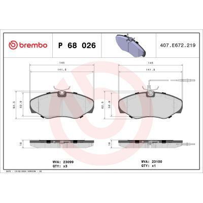 Fren Disk Balata Ön Renault Espace /Grand Espace (JE0)(12.1996->)  BREMBO P 68 026