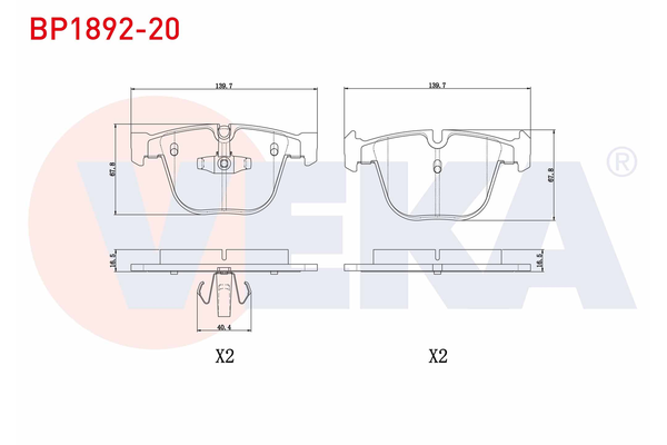 Fren Disk Balata Arka BMW 7 Serisi (F01/F02/F04)(01.2009->)  VEKA BP1892-20