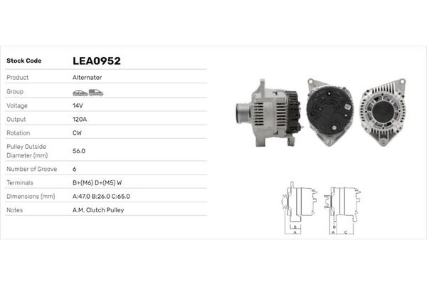 Alternatör  Renault Laguna (B56)(04.1998->)  LUCAS ELEKTRIK LEA0952