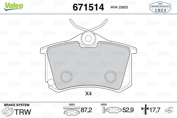 Fren Disk Balata Arka Volkswagen Golf Plus V (5M1)(01.2005->2009)  VALEO 671514
