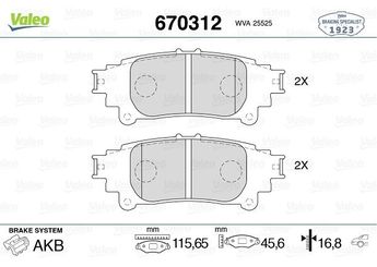 Fren Disk Balata Arka VALEO 670312  446630281 446630280 04466-30280 04466-30281 446630282 04466-30282 446630310 04466-30310 446630311 04466-30311 446630312 04466-30312 446630330 04466-30330 446653020 04466-53020 0446630282 0446630312 0446653020