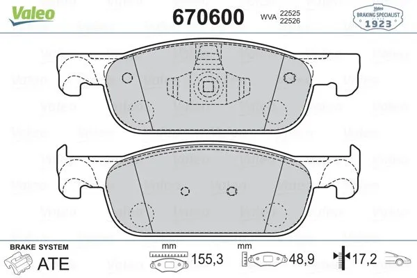 Fren Disk Balata Ön Dacia Logan II (11.2012->)  VALEO 670600