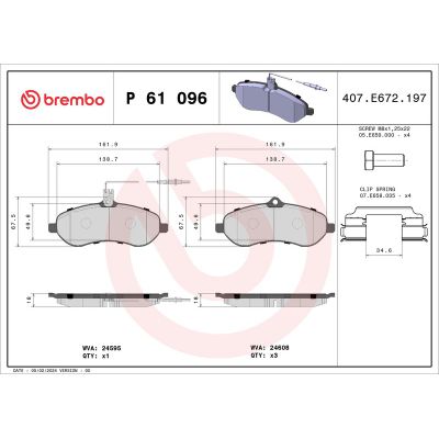 Fren Disk Balata Ön Citroen Jumpy (01.2007->)  BREMBO P 61 096