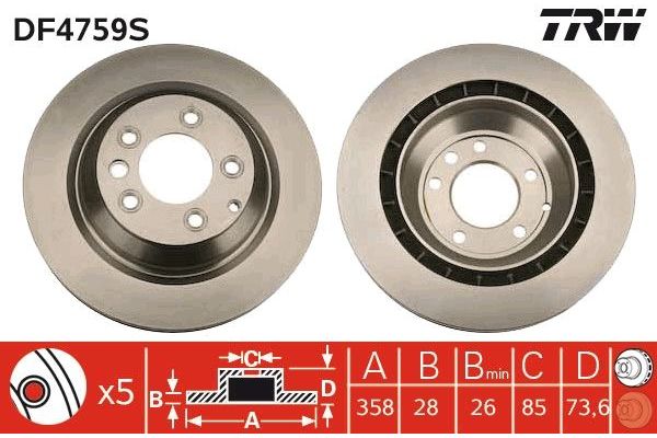 Fren Disk Ayna Arka Sağ ve Sol Audi Q7 (4L)(03.2006->)  TRW DF4759S