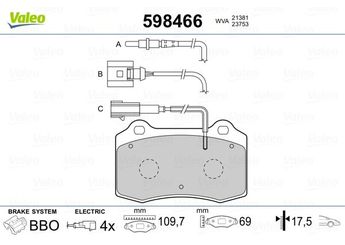 Fren Disk Balata Ön VALEO 598466  425182 425195 425219 4251-82 4251-95 4252-19 425251 4252-51
