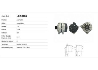 Alternatör  LUCAS ELEKTRIK LEA0466  LEA0466 57052F 57054F 57055GC 57055H 57055J 96217914 9621791480 9635342080 9639362380 9645907680 9645907780 9645907880 71716671 71719943 71718700 A004TF0091 A004TF0091A A004TF0091B A4TF0091 A4TF0091A A4TF0091B 5705GC 9467560280