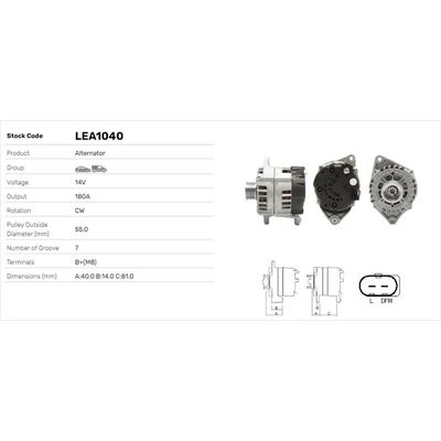 Alternatör  Fiat Ducato Maxi P.Van 35 (09.2006->)  LUCAS ELEKTRIK LEA1040