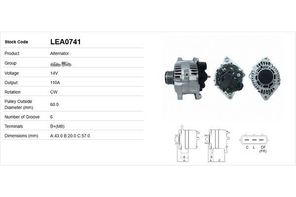Alternatör  Hyundai Santa Fe (CM)(2006->)  LUCAS ELEKTRIK LEA0741