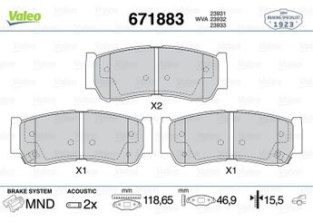 Fren Disk Balata Arka VALEO 671883  583023EE00 583023EU00 583023EU01 48413091A0 48413091A1 4465F4010 04465-F4010