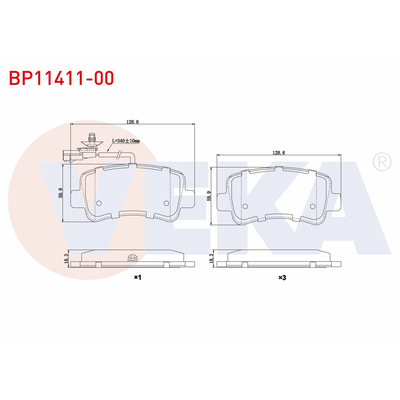 Fren Disk Balata Arka Renault Master III Kamyonet / Şasi - Çift Kabin (06.2010->)  VEKA BP11411-00