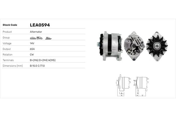 Alternatör  Fiat Ducato P.Van (290)(08.1990->)  LUCAS ELEKTRIK LEA0594